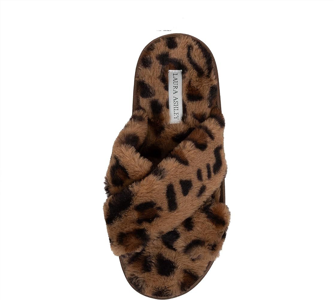 Laura Ashley Ladies Animal Leopard Plush Cross Band Slippers With Memory Foam Insole | Amazon (US)