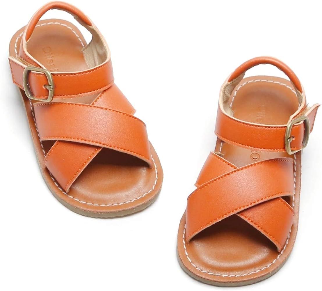 Amazon.com | Girls’ Open Toe Strap Flat Sandals Summer Casual Sandals (Toddler/Little Kid) | Sa... | Amazon (US)