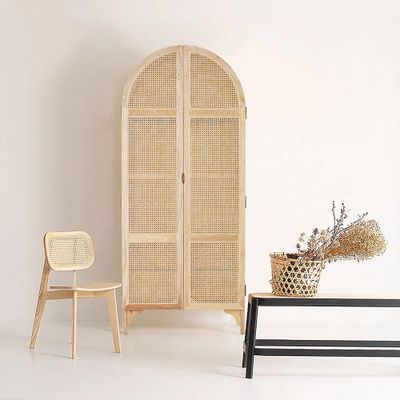 Woven Rattan Bedroom Clothing Armoire with Hidden 2 Doors and Drawers Wardrobe, Natural - Bedroom... | Homary.com