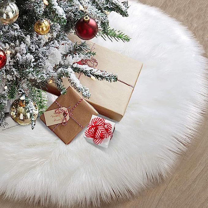 48" Christmas Tree Skirt, 122cm Snowy White Plush Velvet Decoration for Classic Faux Fur Xmas Tre... | Amazon (US)