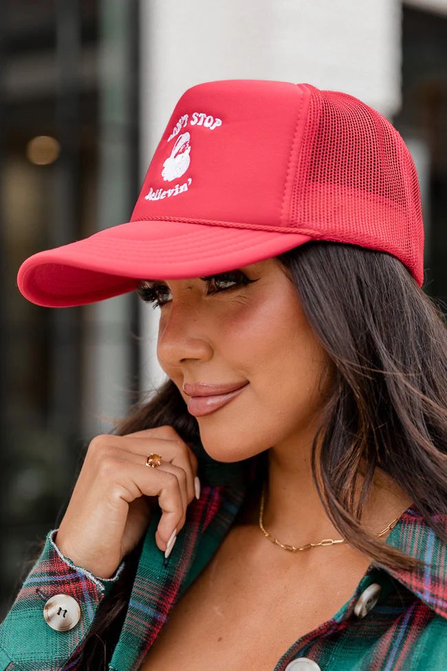 Dont Stop Believin Red Trucker Hat | Pink Lily