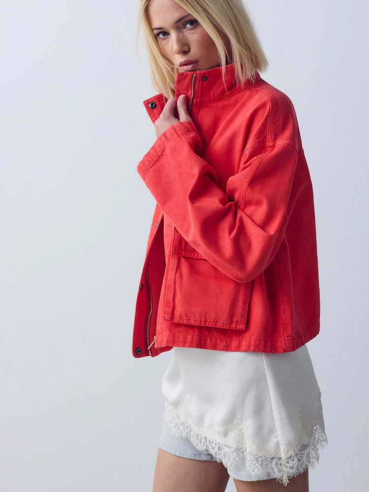 Red Funnel Neck Cotton Utility Jacket | Next EU