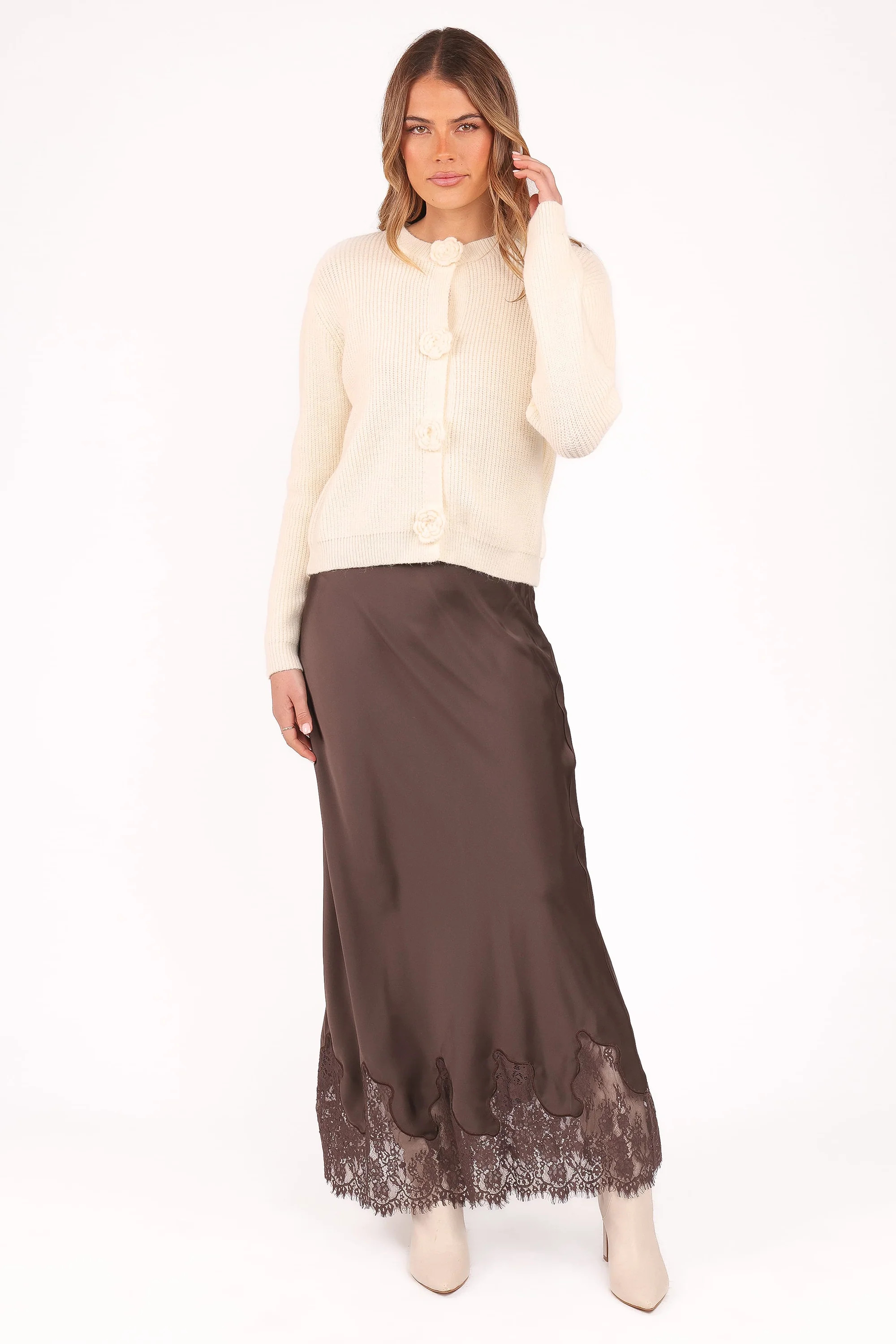 Alira Lace Trim Midi Skirt - Brown | Petal & Pup (US)