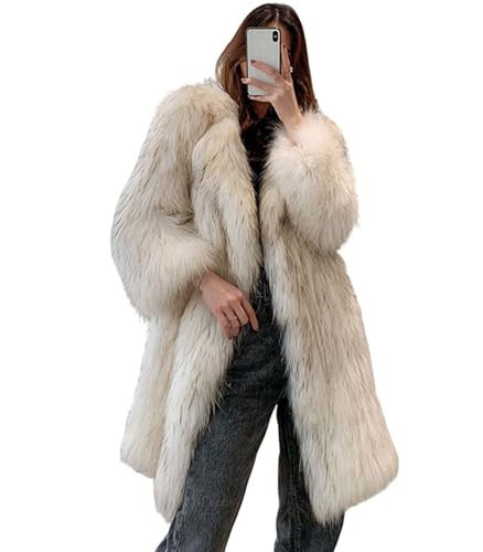 INVACHI Women's Faux Fur Coat Luxurious Furry Long Fur Jacket Elegant Winter Warm Paraka Outerwear | Amazon (US)
