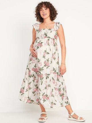 Maternity Ruffle-Trim Floral-Print Maxi Dress | Old Navy (US)