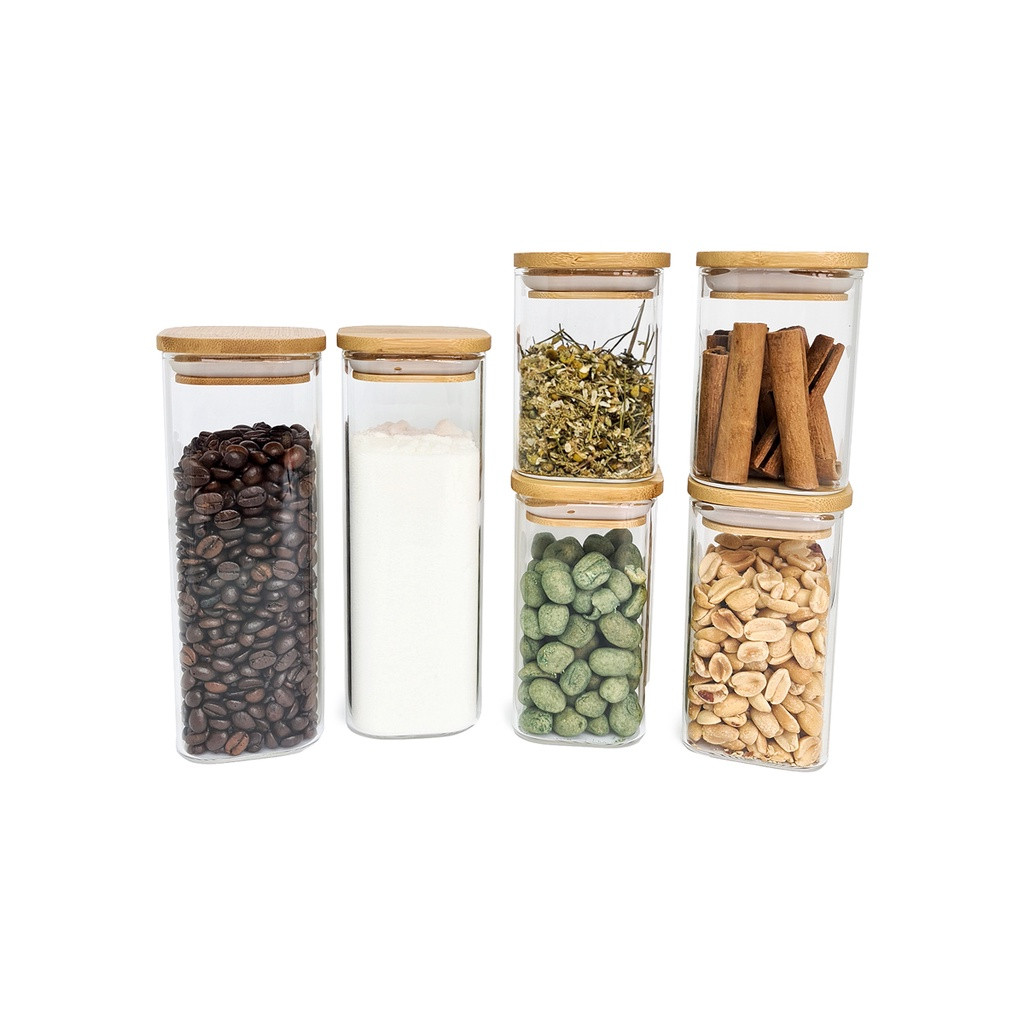 Kit 6 Potes Herméticos de Vidro Quadrado 200/250/400ml com Tampa Bambu - Oikos | Shopee (BR)