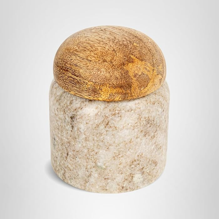 Creative Co-Op Unique Marble and Mango Wood Pinch Pot Canister with Lid, Natural | Amazon (US)