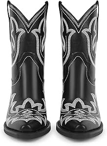 WETKISS Embroidered Cowboy Short Ankle Boots for Women Chunky Heel Cowgirl Boots Slip on Mid Calf... | Amazon (US)