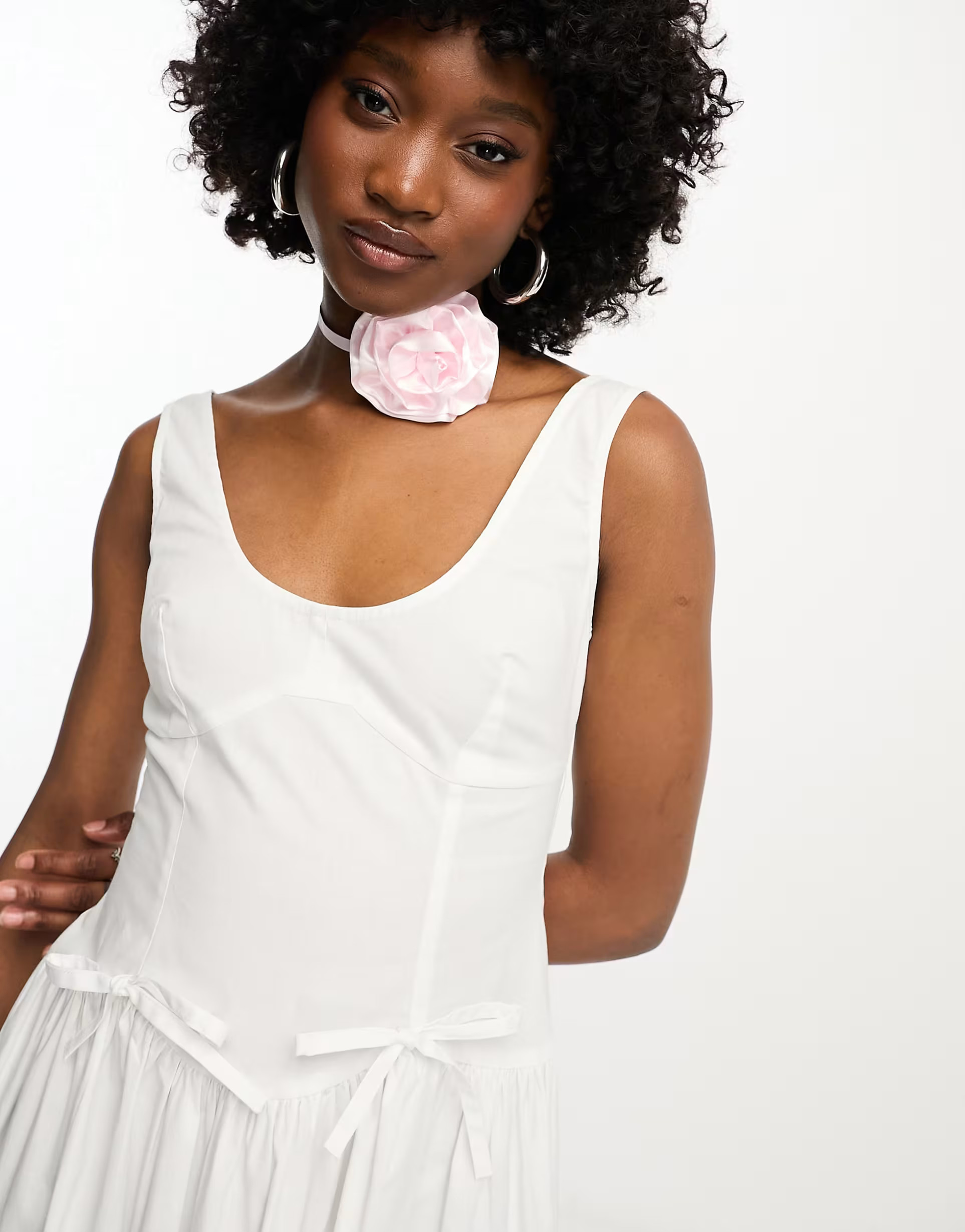 COLLUSION tie detailed smock midi dress in white | ASOS | ASOS (Global)