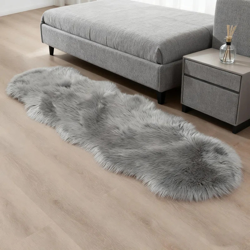 Luxurious Plush Gray Faux Sheepskin Rug | Wayfair North America