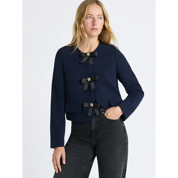 Free Assembly Women's Bow Front Cropped Jacket, Sizes XS-XXL | Walmart (US)