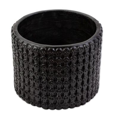 Black Ceramic Planter with Skull Design | NOVICA