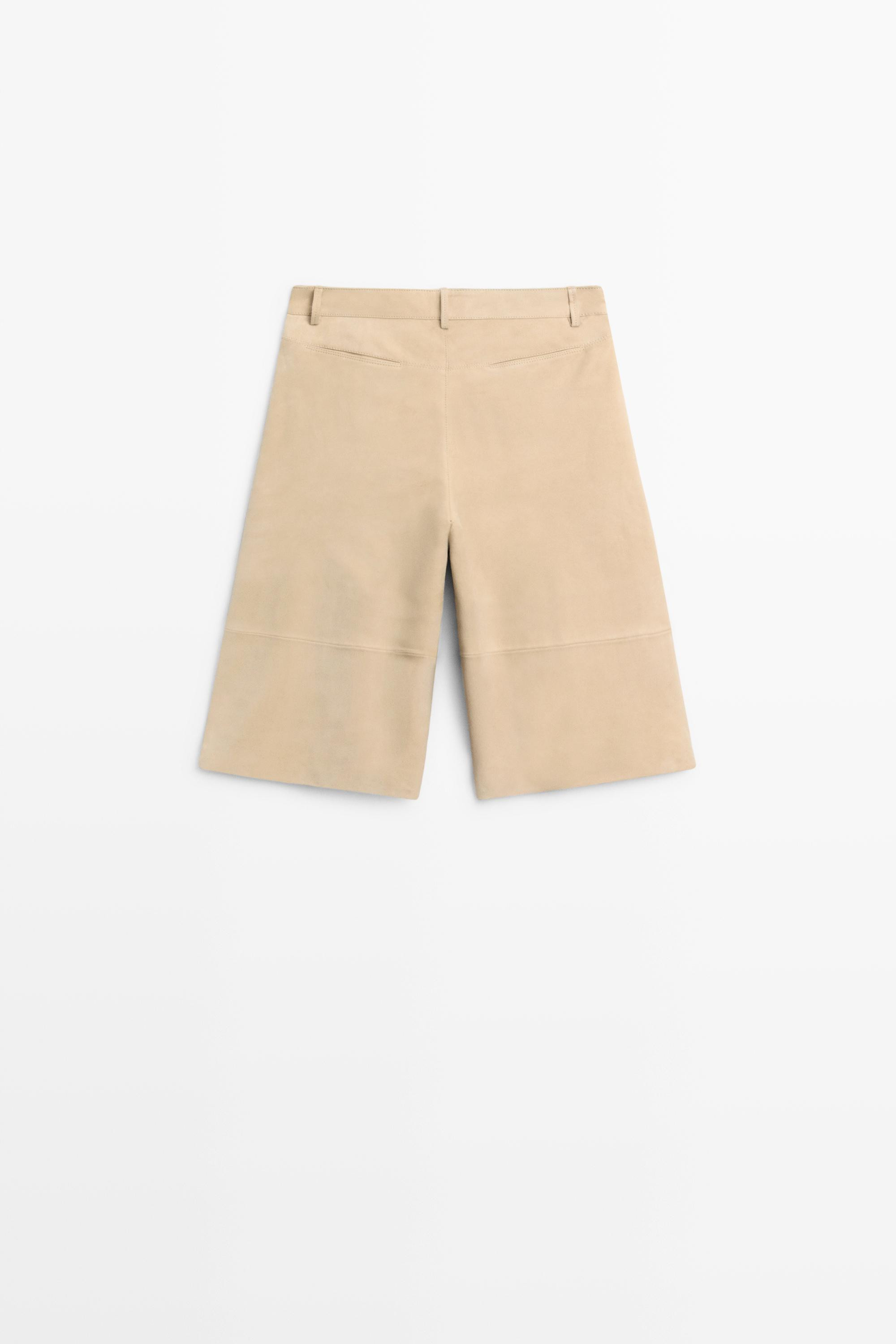 Long suede leather Bermuda shorts | Zara US