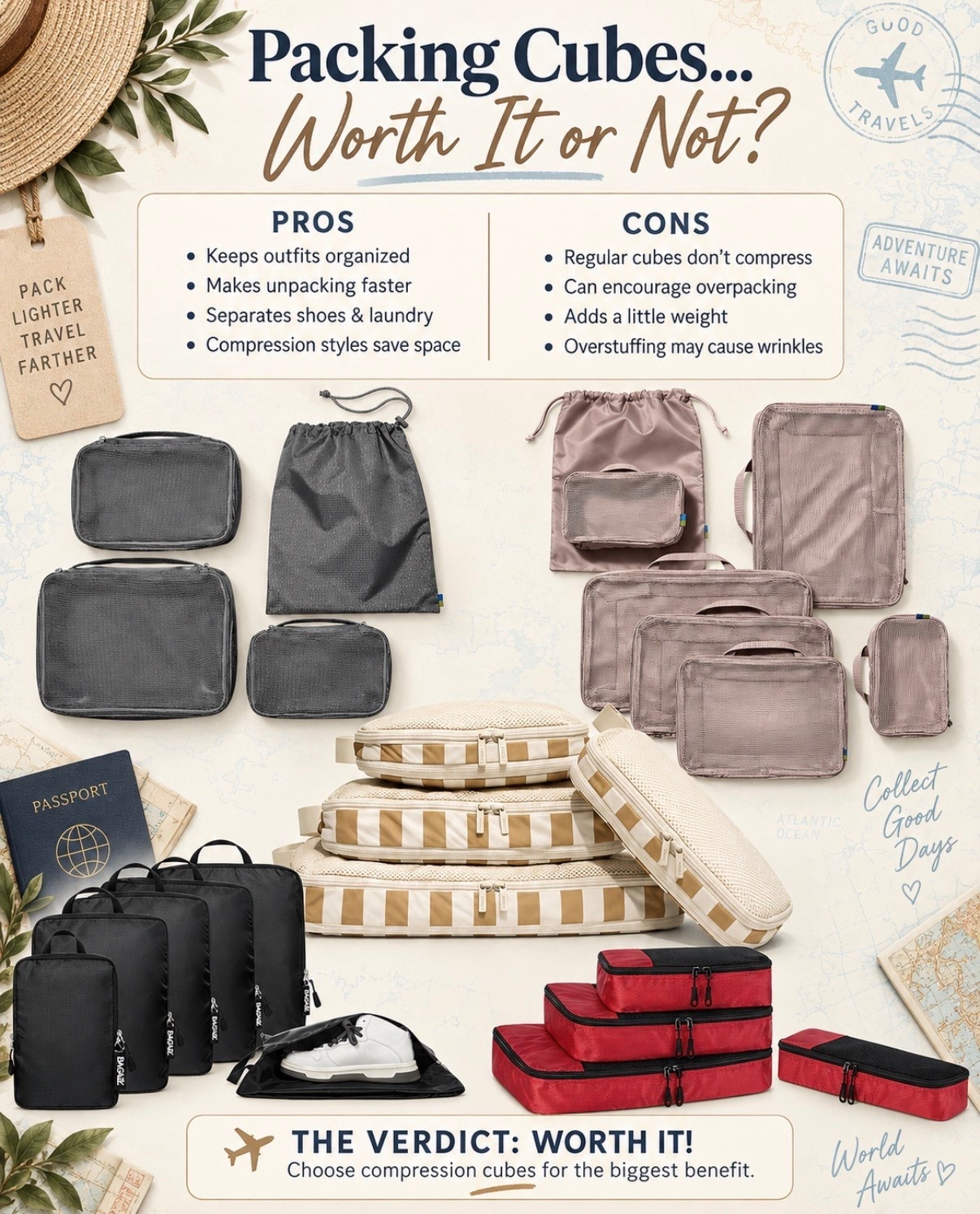 Packing cubes…are they really worth it? ✈️🧳

My vote is YES—especially if you love an organized suitcase, travel with family or frequently change hotels. They keep outfits together, separate shoes and laundry, and make unpacking so much easier.

Just remember: regular packing cubes organize, but compression cubes are the ones that help create extra space. I rounded up five options at different price points so you can find the right set for your next trip!

Shop all five through my LTK. 🤎

#PackingCubes #TravelEssentials #TravelFinds #PackingTips #travelpacking

#LTKTravel #LTKdayinmylife #LTKOver40