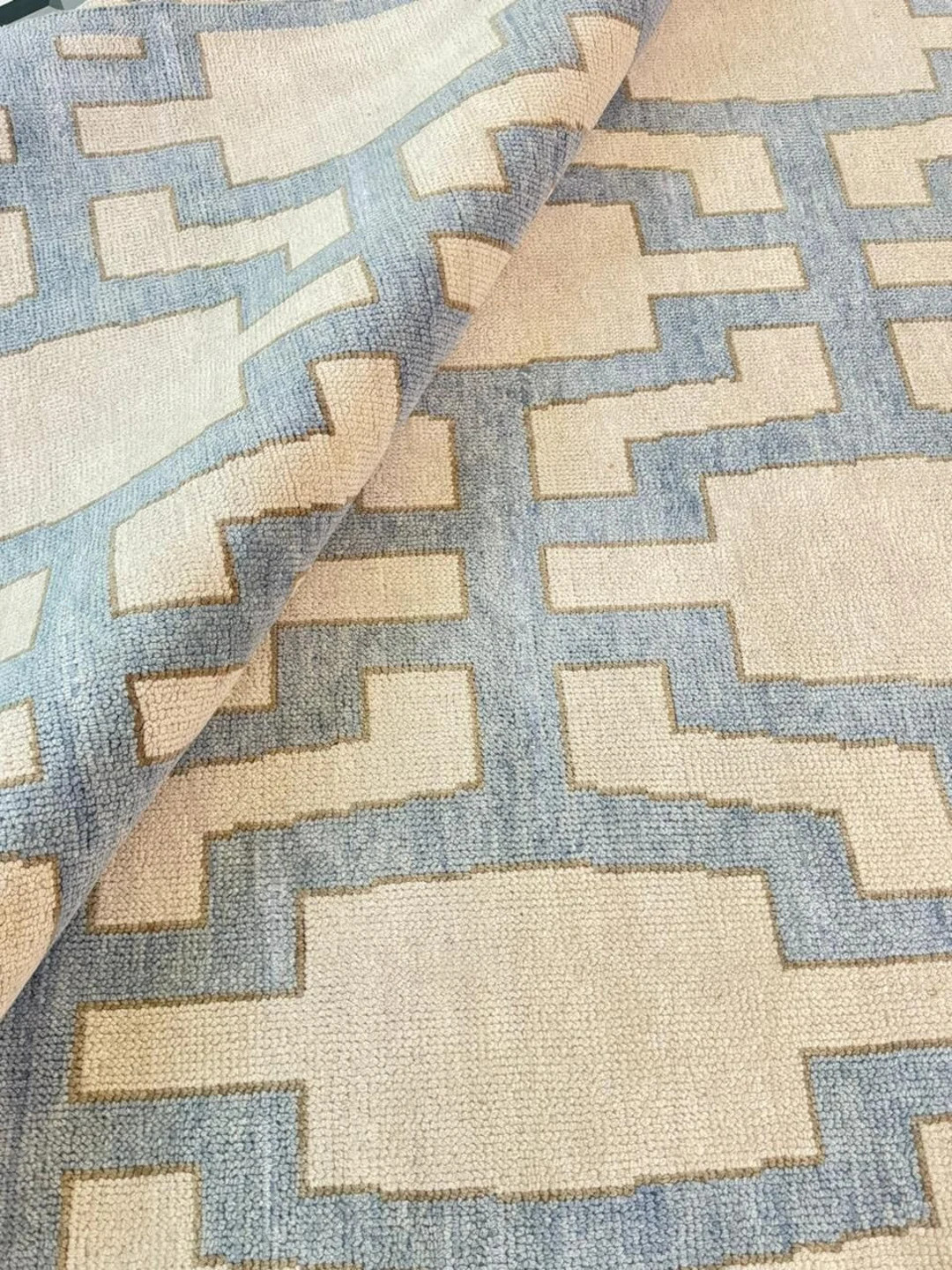 Beige Cream Hand Knotted 9x12 Oushak Rug in Blue, Brown Turkish Rug Pastel Oriental Rug for Livin... | Etsy (US)