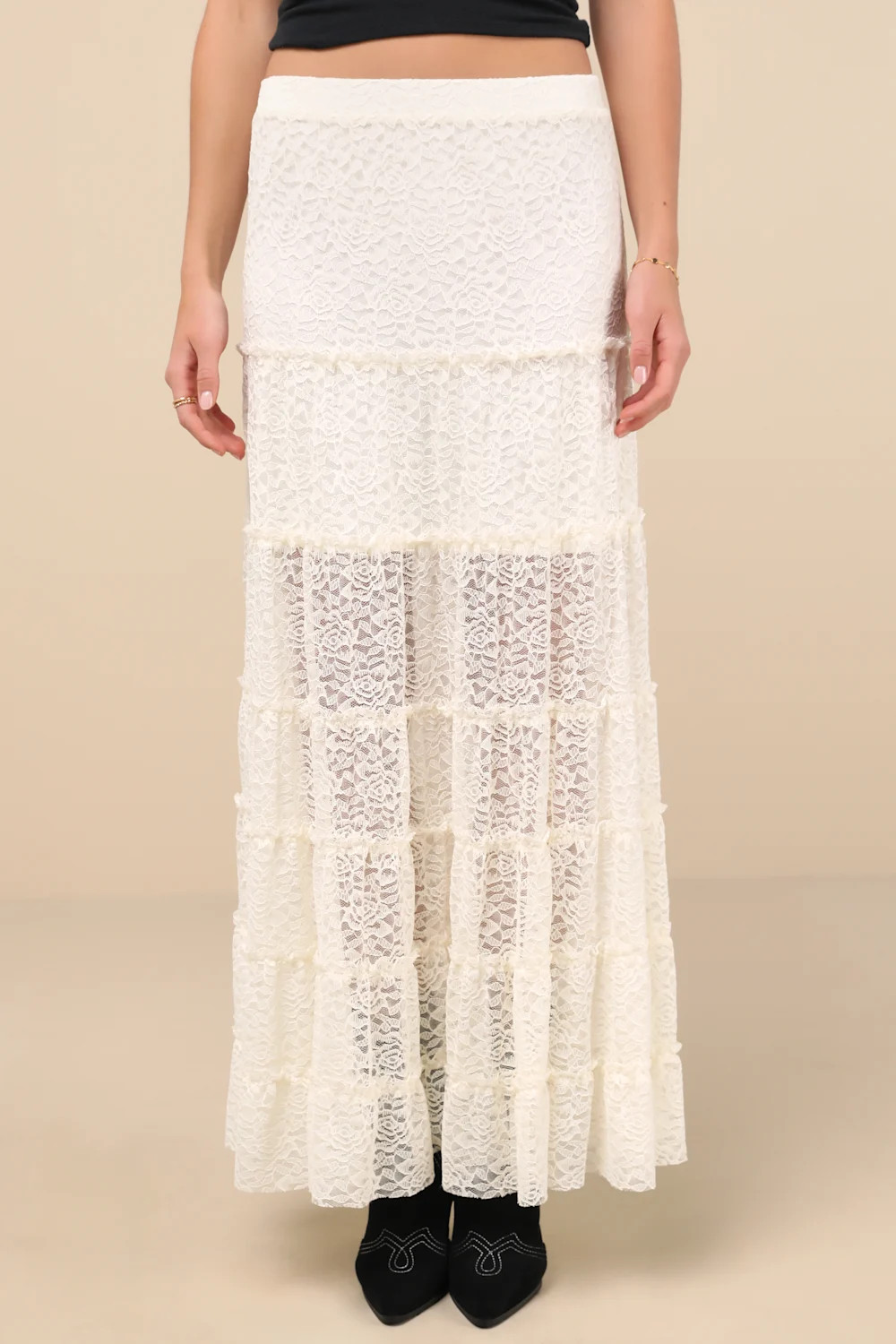 Huntleigh Ivory Lace Tiered Maxi Skirt | Lulus