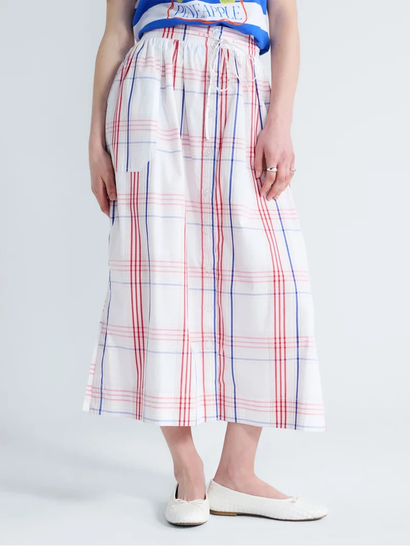 Free Assembly Women's and Women's Plus Button-Front Cotton Maxi Skirt, Sizes XS-4X | Walmart (US)