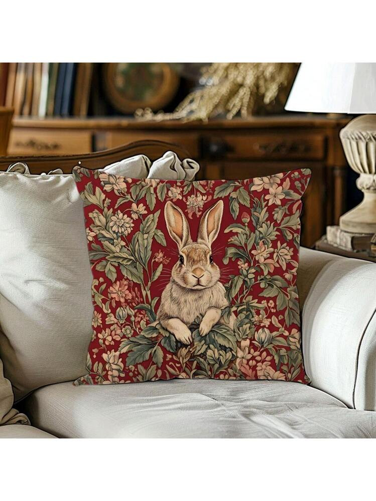 1pc Retro Red Rabbit Morris Style Decorative Throw Pillow Case Cover, Single-Sided Soft Plush Mat... | SHEIN