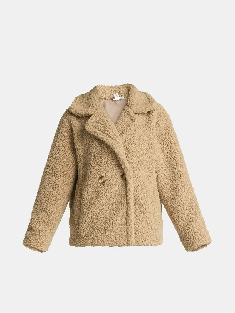 Time and Tru Women's and Women's Plus Teddy Double Breasted Jacket, Sizes XS-3X | Walmart (US)