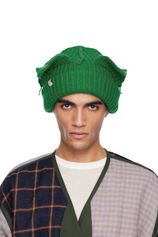 Green Mohair Chunky Ears Beanie | SSENSE