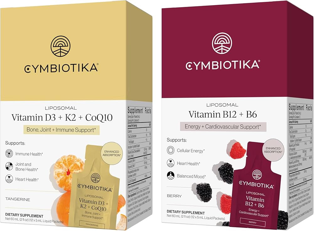 CYMBIOTIKA Liposomal Vitamin B12 + B6 & Vitamin D3 + K2 + CoQ10, Cellular Energy, Joint + Bone, B... | Amazon (US)