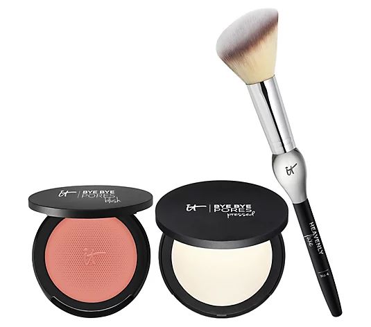 IT Cosmetics Bye Bye Pores Pressed Powder & Blush w/ Luxe Brush - QVC.com | QVC
