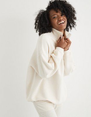 Aerie Good Vibes Corded Oversized Quarter Zip Sweatshirt | American Eagle Outfitters (US & CA)