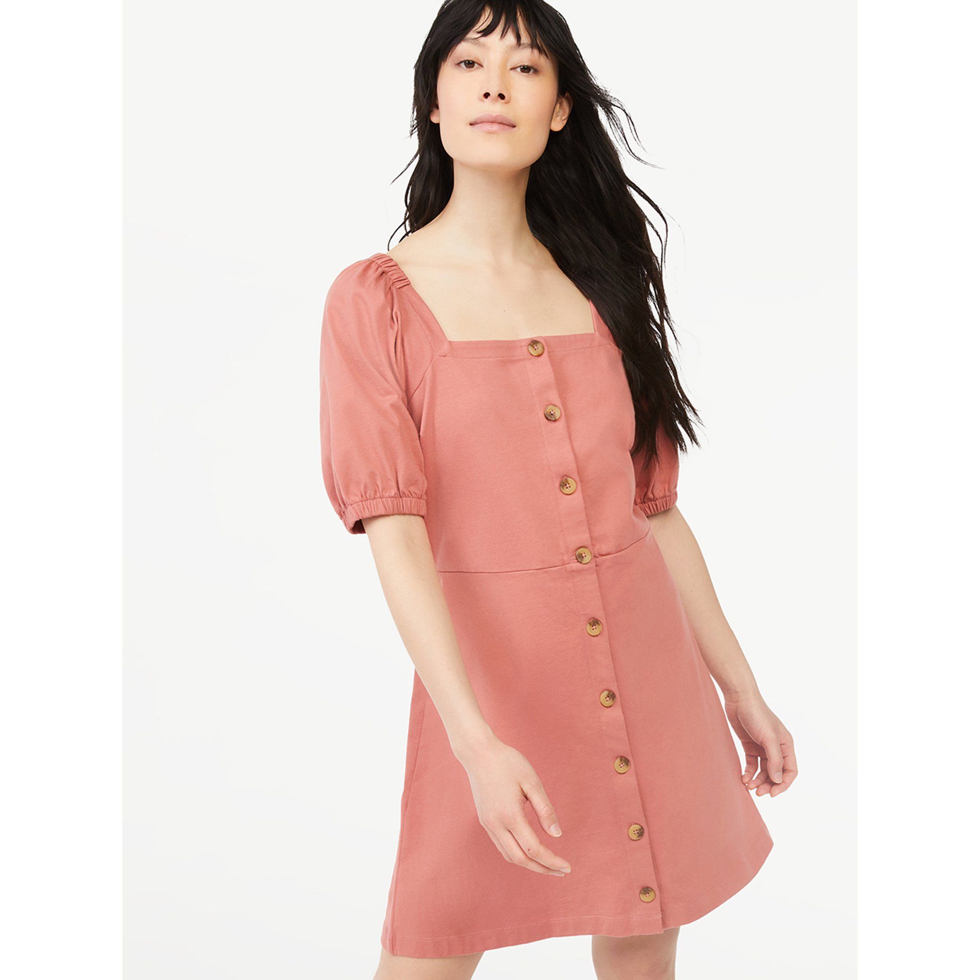 Free Assembly Women's Square Neck Dress with Puff Sleeves | Walmart (US)