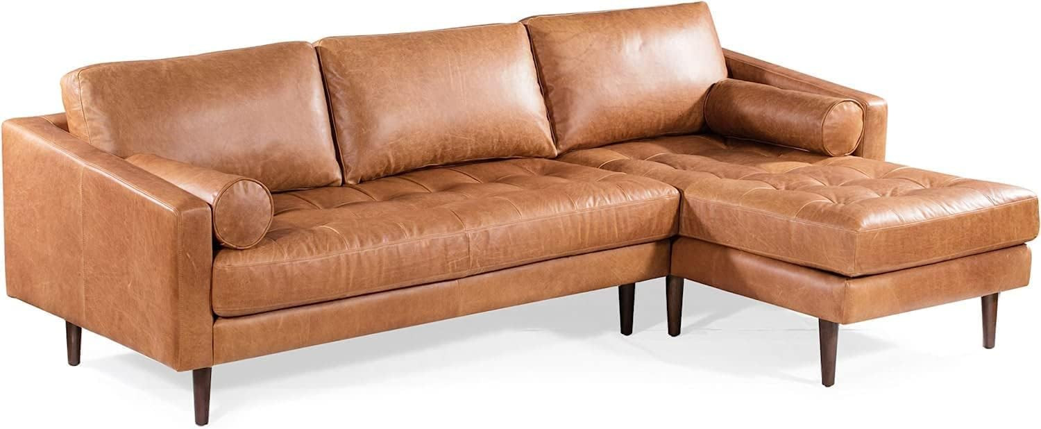 POLY & BARK Napa Right Sectional Sofa in Full-Grain Pure-Aniline Italian Leather, Cognac Tan | Amazon (US)