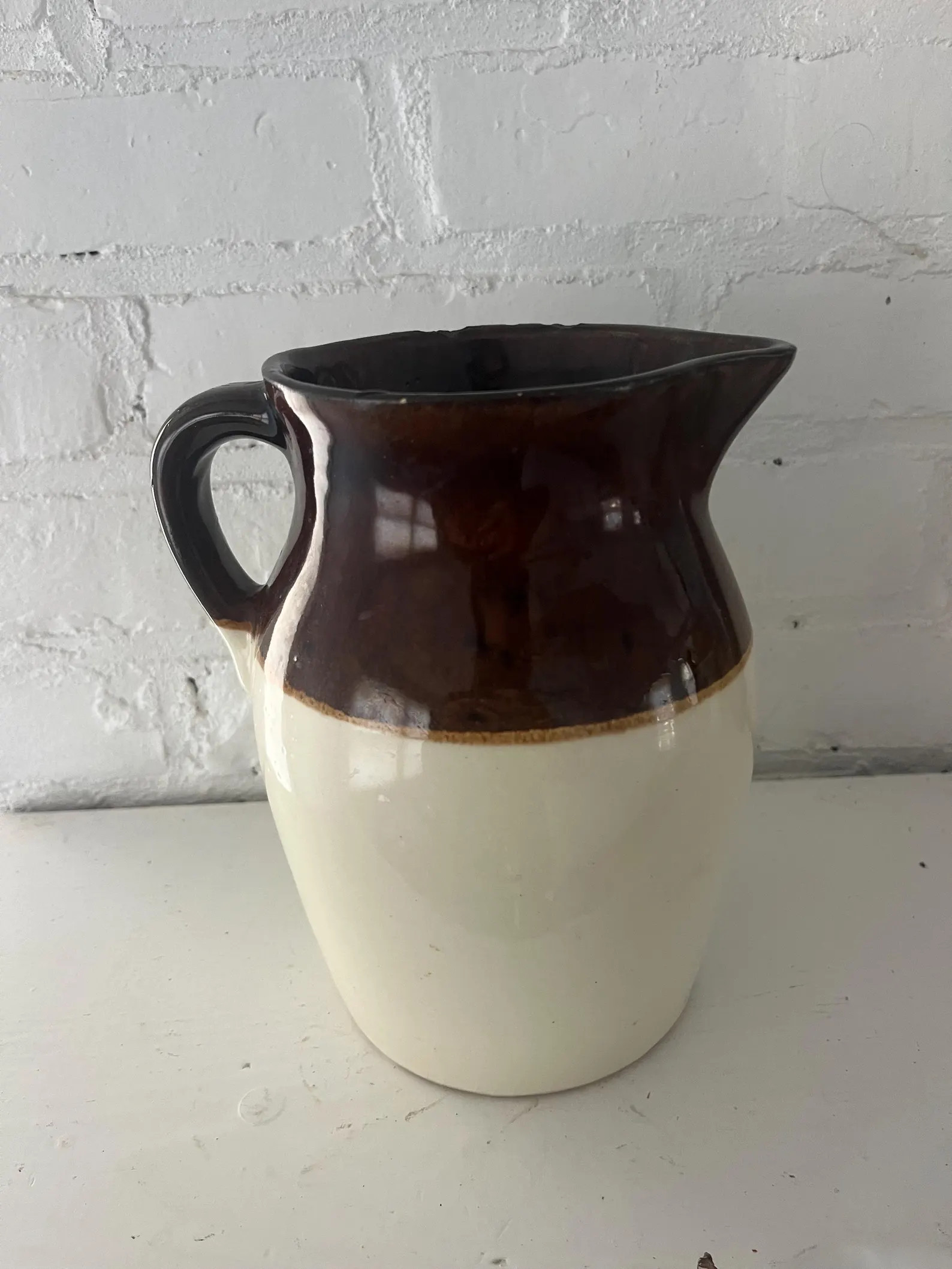 Vintage Stoneware Pitcher R.R.P Ohio Two Toned Brown and Beige 8” Farmhouse Primitive Cottage C... | Etsy (US)