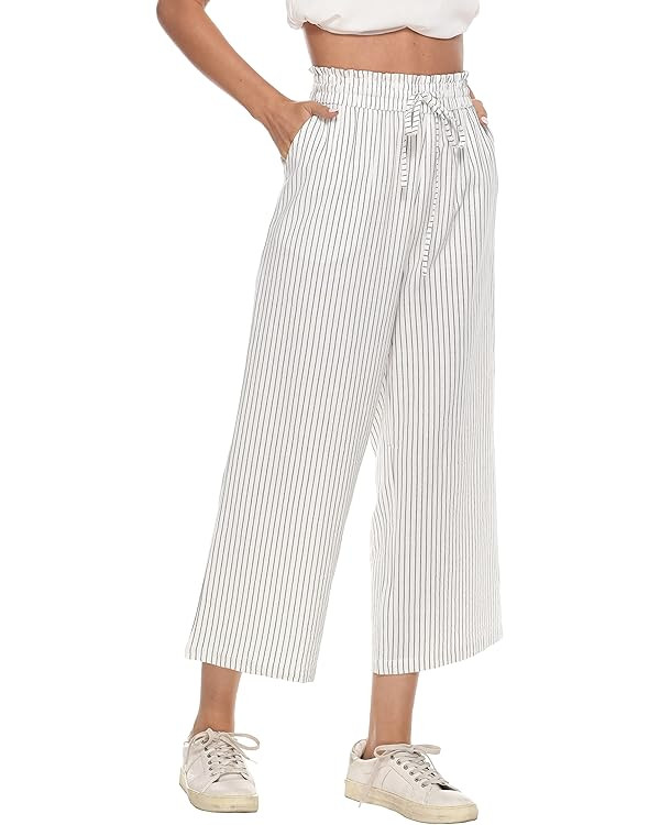 Womens Linen Pants Wide Leg High Waisted Drawstring Casual Flowy Pants with Pockets | Amazon (US)