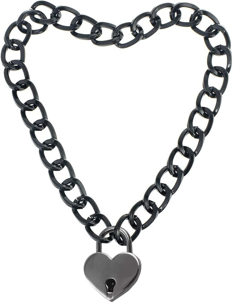 Amazon.com: LEWECEEO Lover Heart Padlock Necklace Metal Padlock Collar Choker for Men Women with ... | Amazon (US)