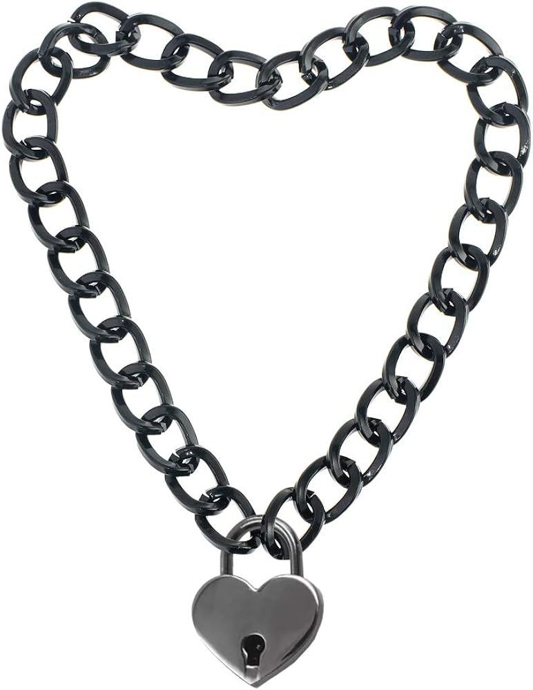Amazon.com: LEWECEEO Lover Heart Padlock Necklace Metal Padlock Collar Choker for Men Women with ... | Amazon (US)