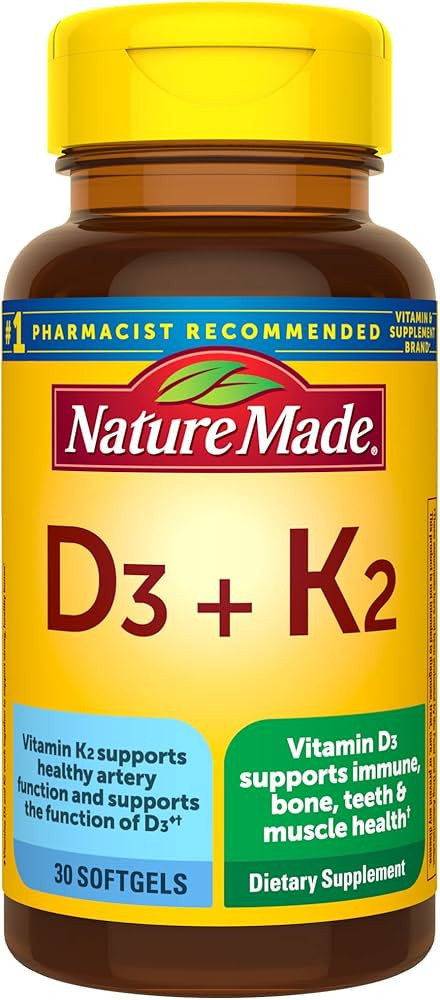 Nature Made Vitamin D3 K2, 5000 IU (125 mcg) Vitamin D, Dietary Supplement for Bone, Teeth, Muscl... | Amazon (US)