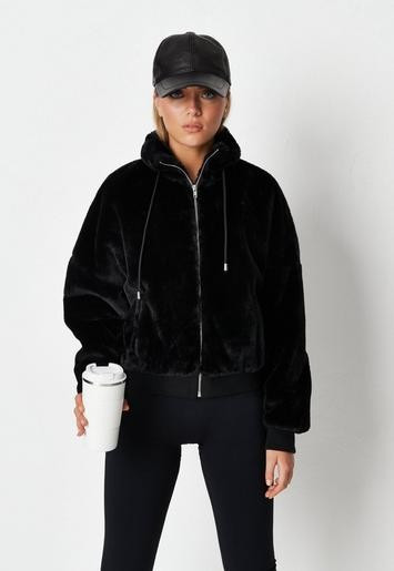 Missguided - Recycled Black Faux Fur Bomber Jacket | Missguided (US & CA)