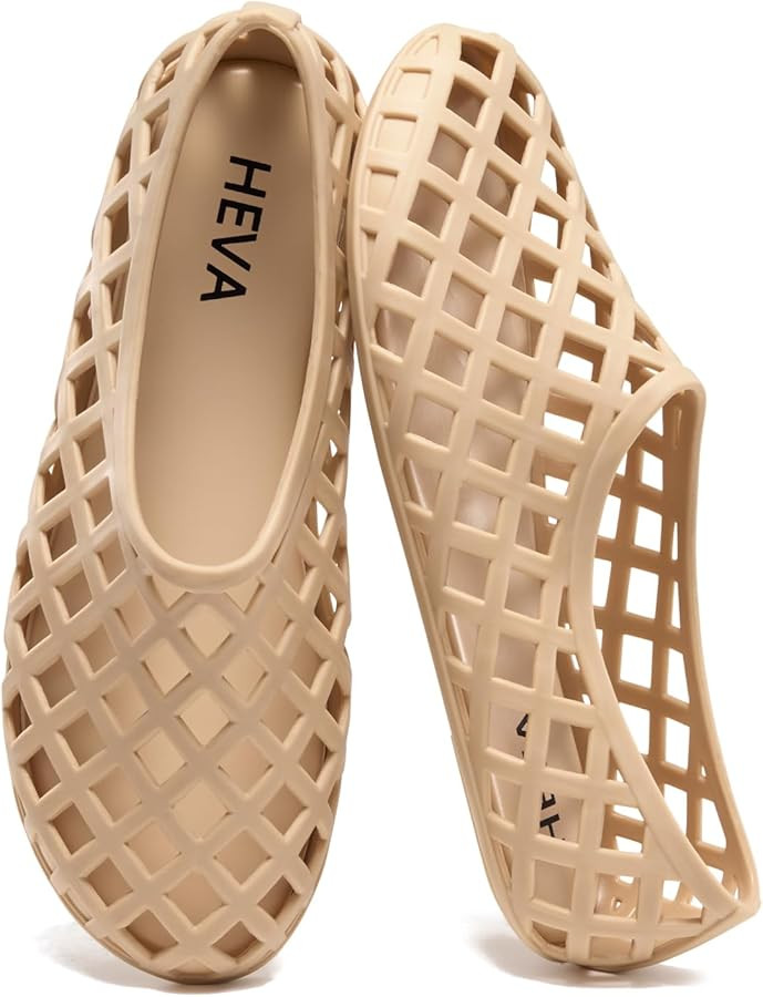 HEVA Women's Jelly Mesh Flats Breathable Clear Hollow Shoes Summer Beach Jellies Ballet Sandals | Amazon (US)