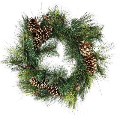 Northlight 30" Unlit Artificial Mixed Pine with Pine Cones and Gold Glitter Christmas Wreath | Target