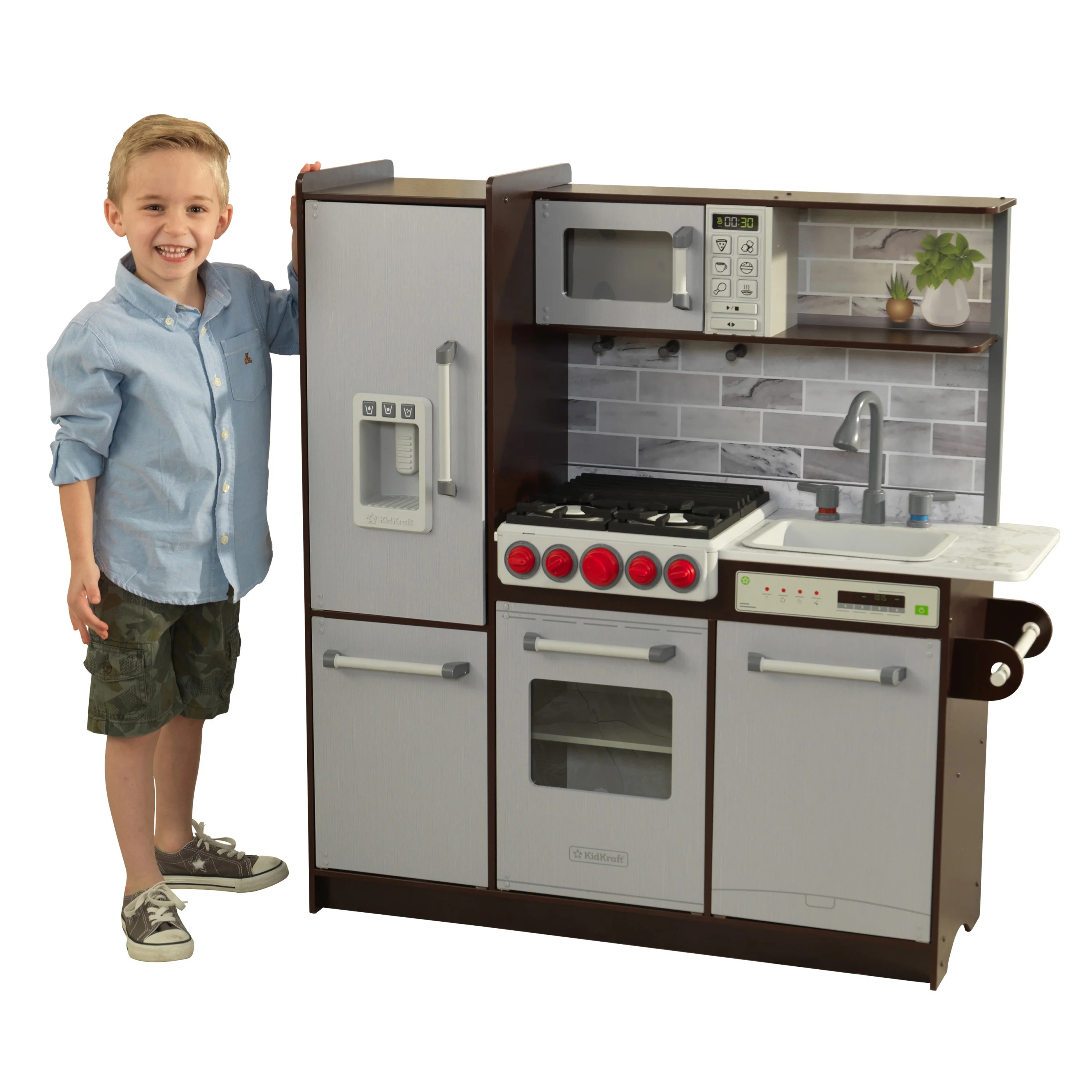 KidKraft Uptown Elite Espresso Play Kitchen with Lights and Sounds and Working Ice Maker - Walmar... | Walmart (US)
