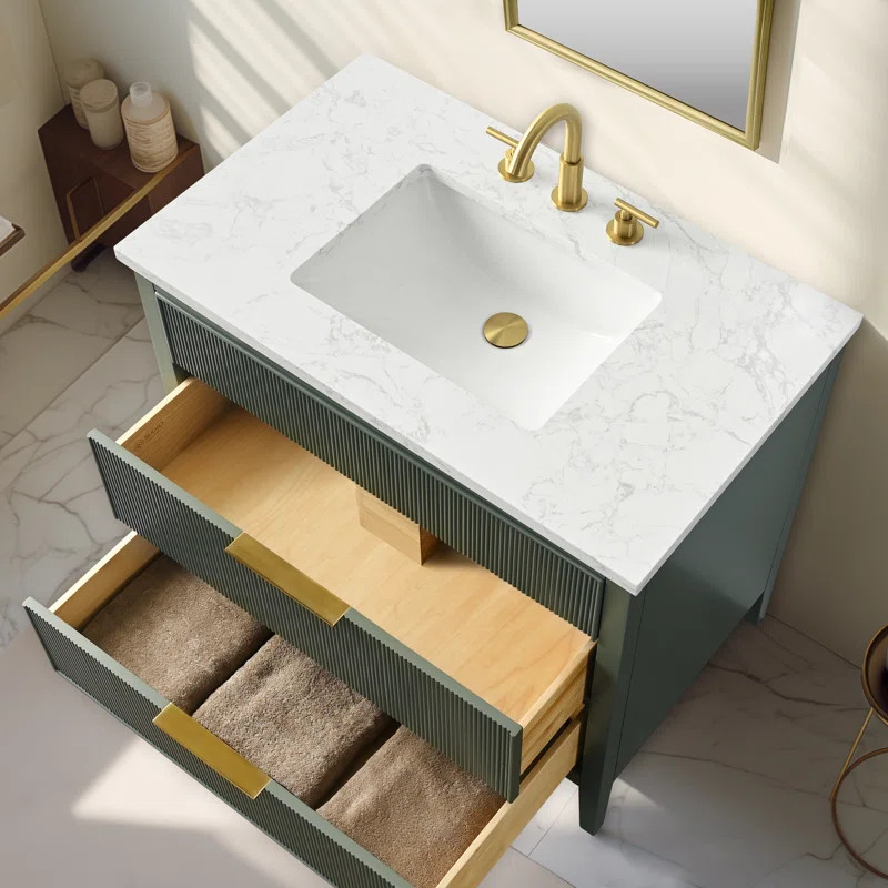 Emma 36'' Single Bathroom Vanity with Engineered Stone Top | Wayfair North America