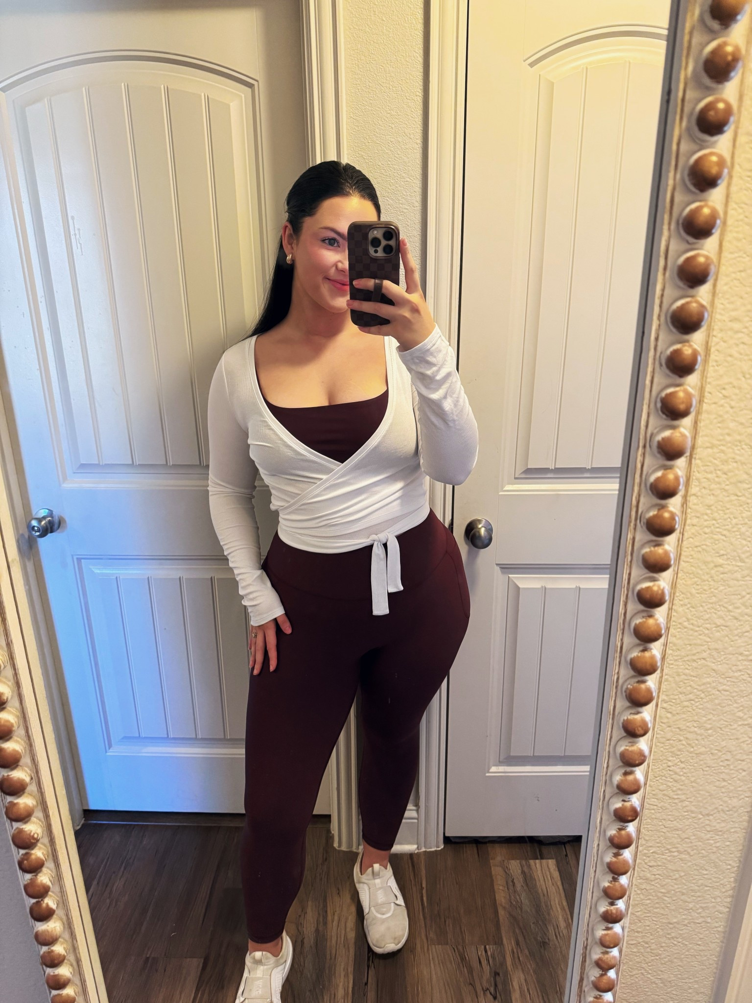 Matching set in XL from Old Navy, new leggings with NO front seam! Wrap top from Amazon, wearing size XL but it has a lot of stretch 

#LTKMidsize #LTKgrwm #LTKSaleAlert