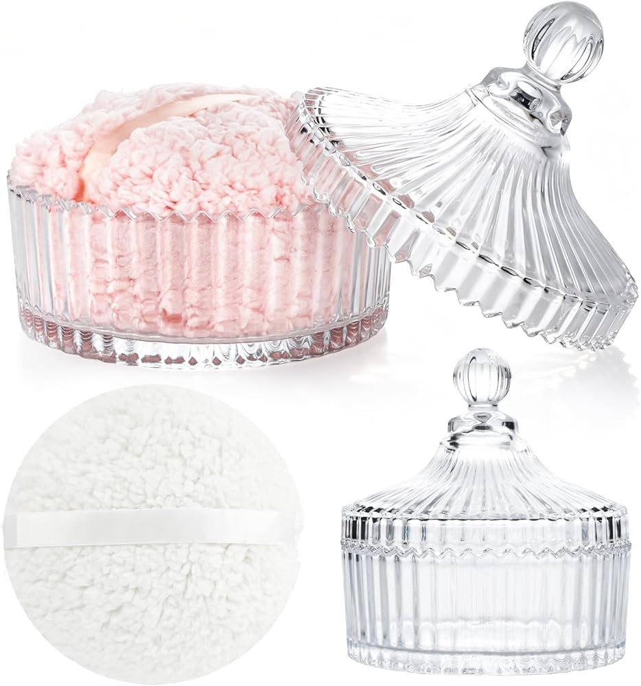 2 Pack 6 In Extra Large Body Powder Puff and Container,Glass Candy Dish with Lid, Suitable for Bo... | Amazon (CA)