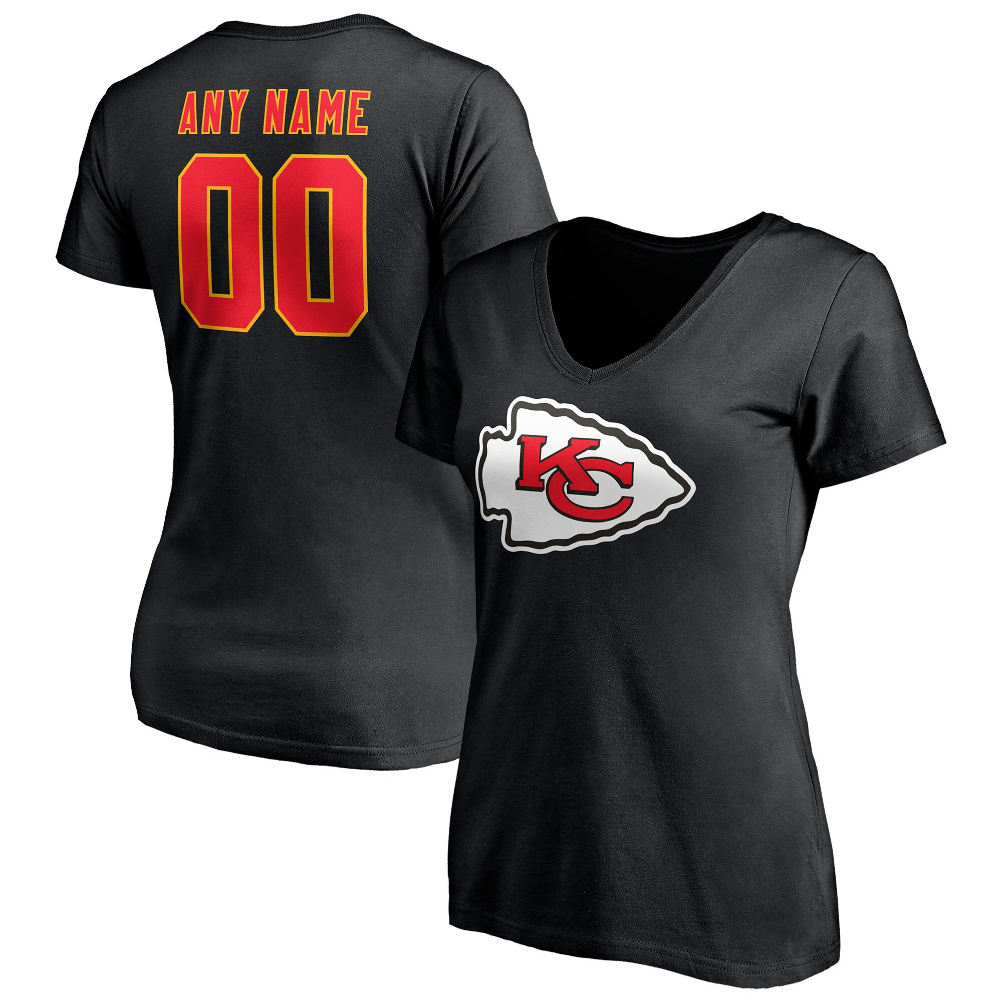 Kansas City Chiefs Women's Team Authentic Logo Personalized Name & Number V-Neck T-Shirt - Black | Fanatics