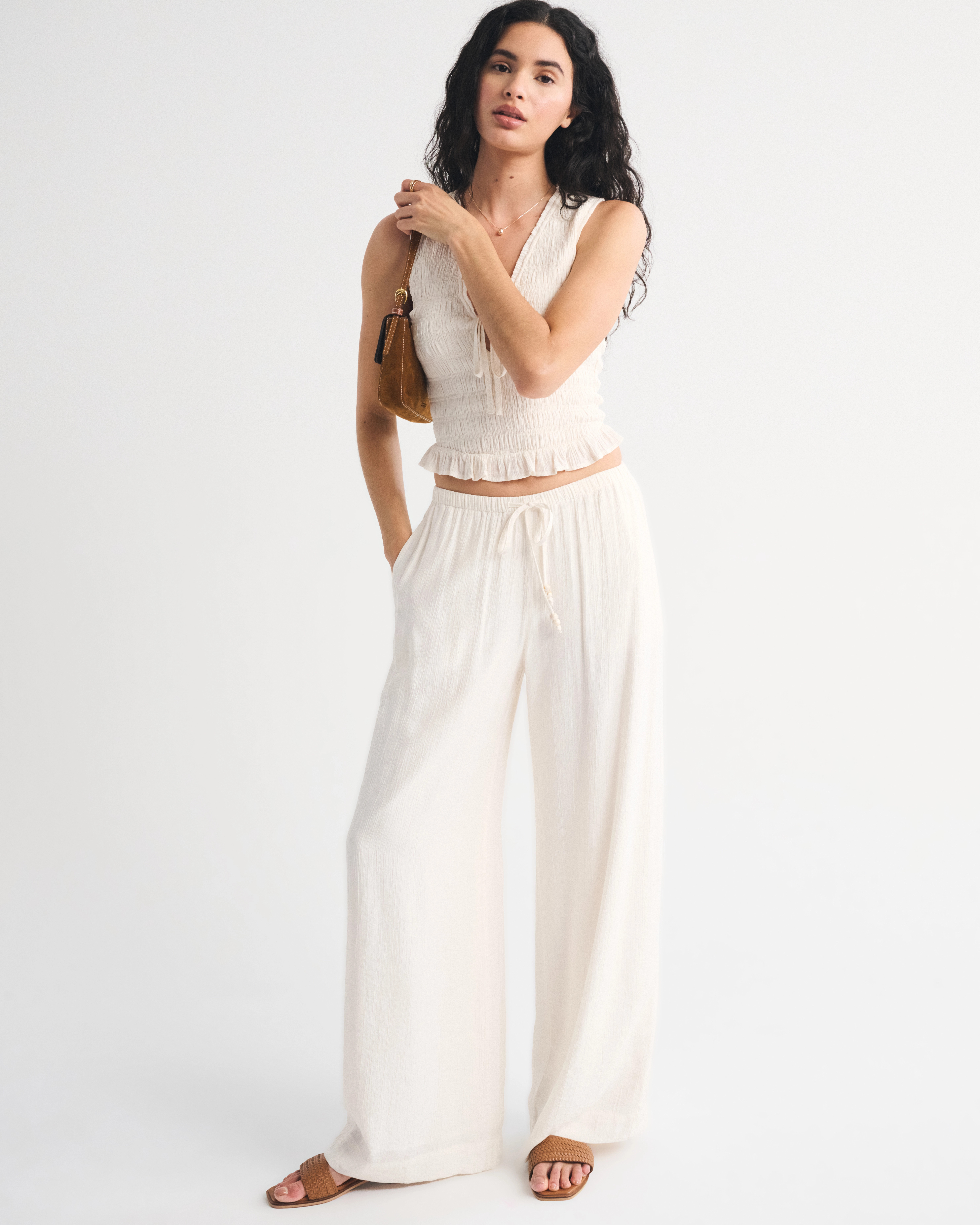 Crinkle Textured Pull-On Pant | Abercrombie & Fitch (US)