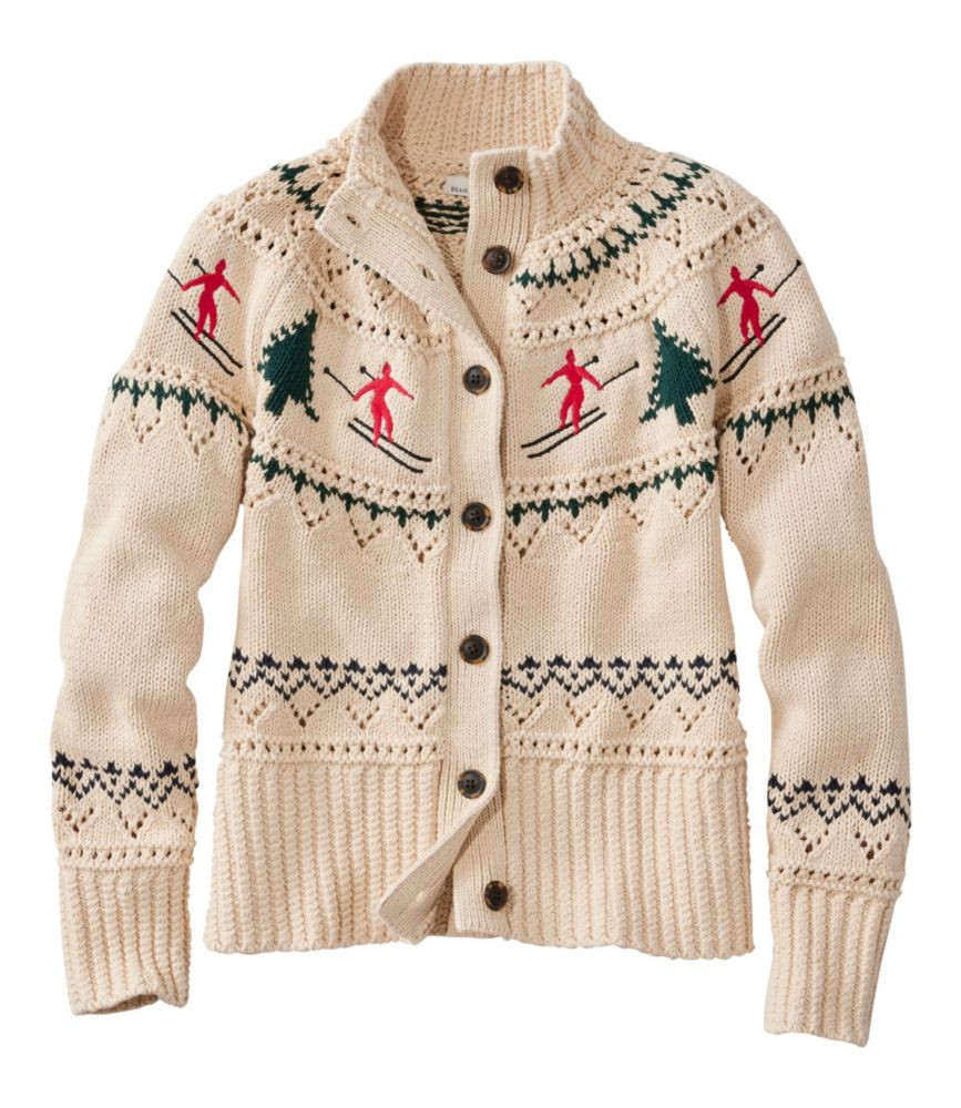 Women's Signature Cotton Fisherman Sweater, Short Cardigan Sweater Fair Isle Sailcloth Skier Fair Isle Medium, Cotton/Yarns L.L.Bean | L.L. Bean