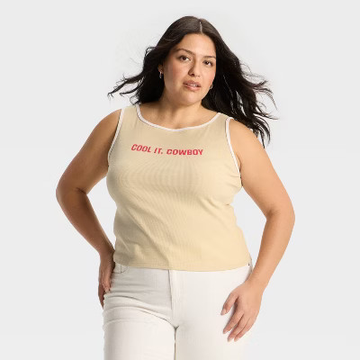 Women's Boat Neck Graphic Tank Top - Wild Fable™ Tan 1X | Target