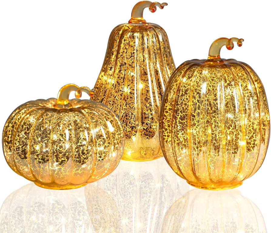 Bdor Mercury Glass Pumpkin Light, Fall Harvest Thanksgiving Halloween Decor | Amazon (US)
