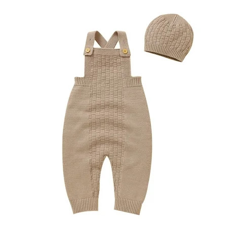 Baby Knitted Romper Sleeveless Sweater Outfit Overalls For Boy And Girls With Warm Hat Set | Walmart (US)