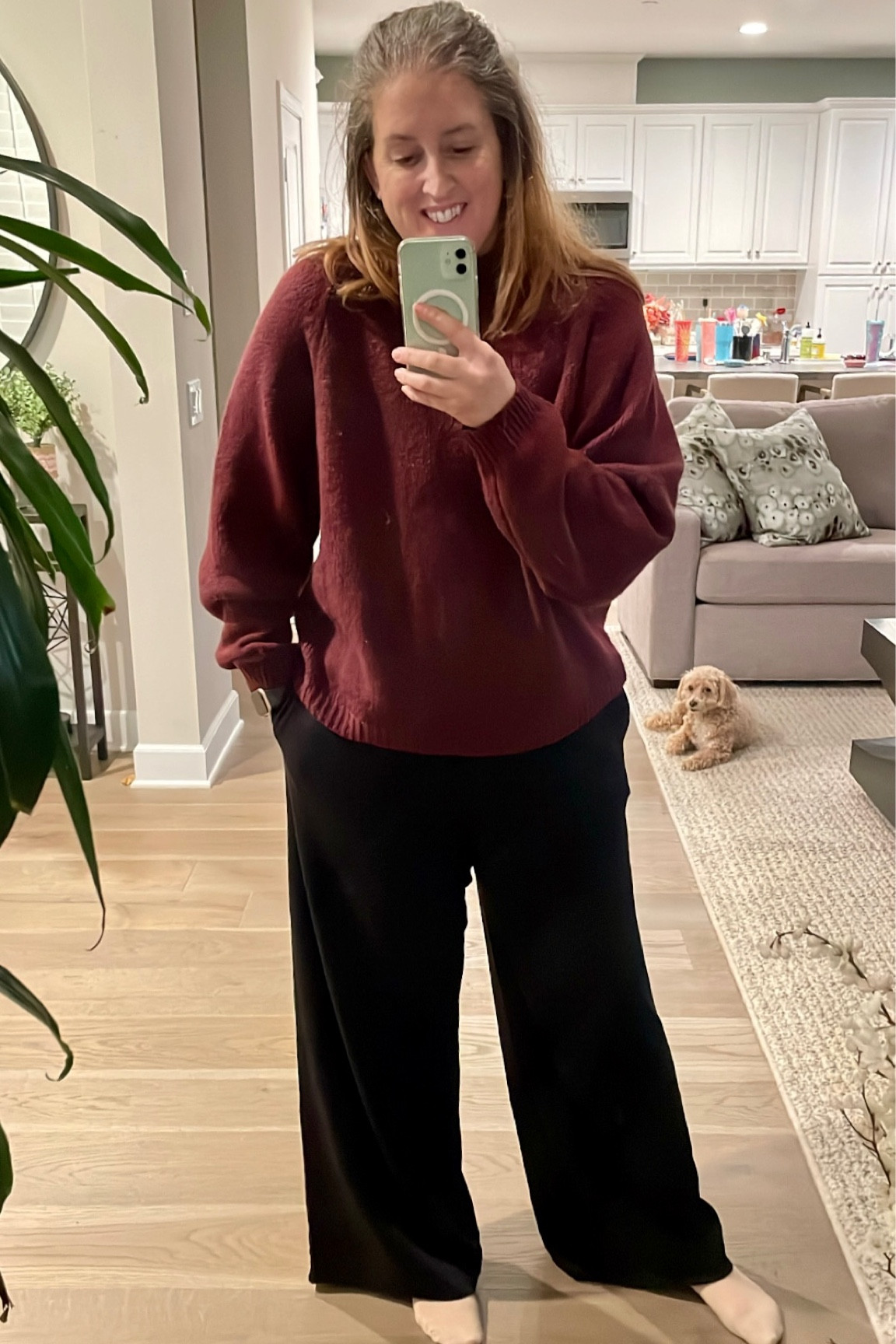 Mock neck sweater - size M runs TTS
Black wide leg pant - size L runs TTS

#LTKsalealert #LTKcurves #LTKfit