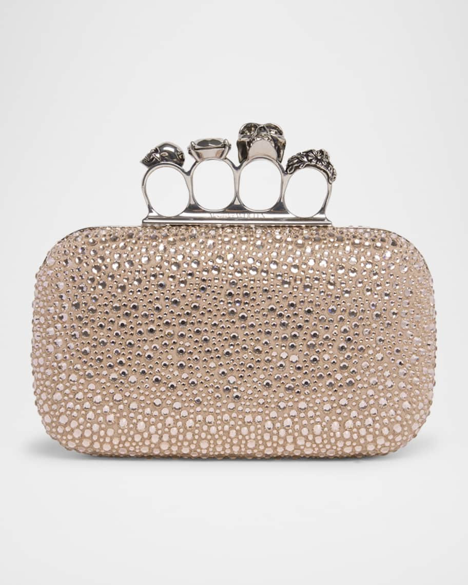 McQueen Skull Four Ring Embellished Leather Clutch Bag | Neiman Marcus