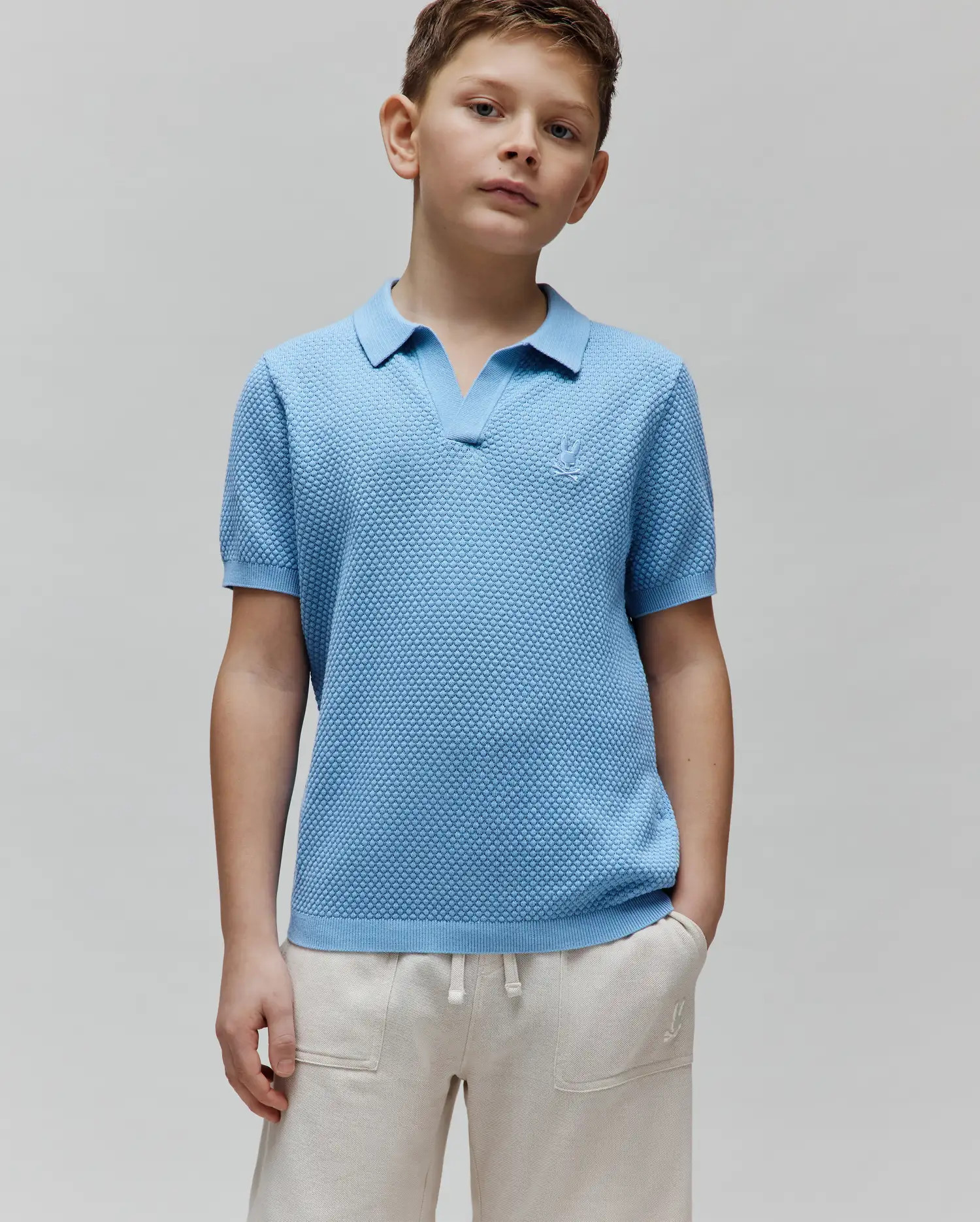 Kids Devon Bubble Stitch Knit Polo 407 GLACIER LAKE / 4T | Psycho Bunny (US)